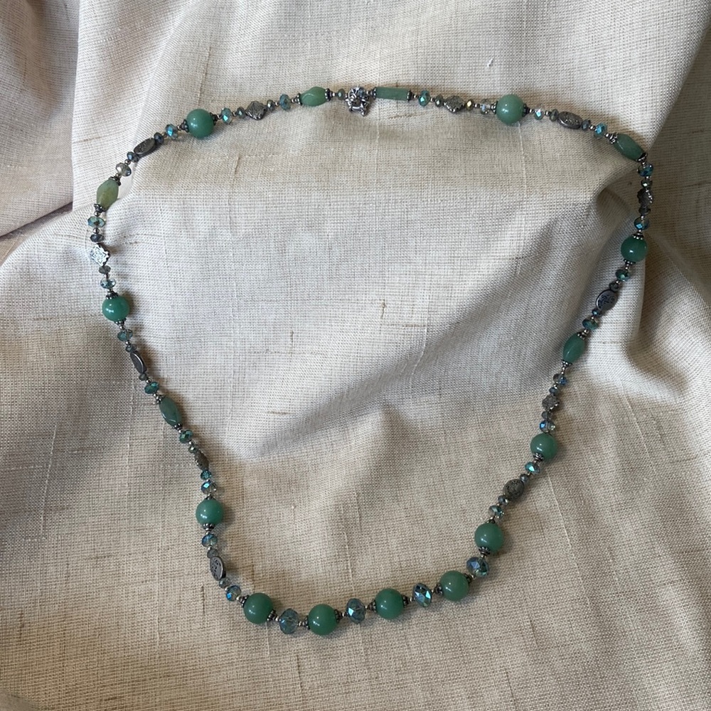 Unique Jade, sparkling beads, and pewter necklace with clasp to make a choker